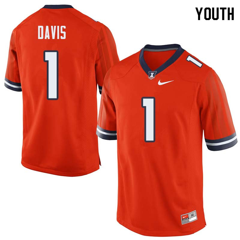 Youth #1 Vontae Davis Illinois Fighting Illini College Football Jerseys Sale-Orange